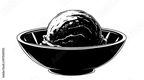 Single scoop of strawberry ice cream on a clean countertop in a simple dish, vector illustration art