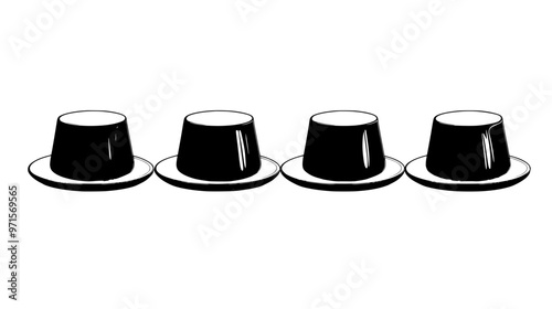 Four panna cotta desserts arranged symmetrically, evenly spaced, vector illustration art