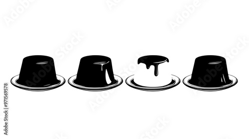 Four panna cotta desserts arranged symmetrically, evenly spaced, vector illustration art