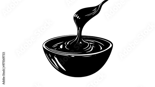 Glossy chocolate mixture, created by heating cream and blending with chocolate, used for frosting, vector illustration art