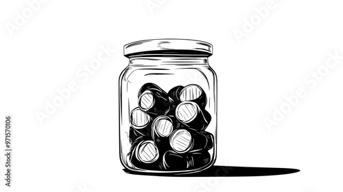 Jar of butterscotch candies with wrappers visible through the glass, vector illustration art