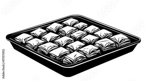 Large serving tray of multiple baklava pieces placed side by side, vector illustration art