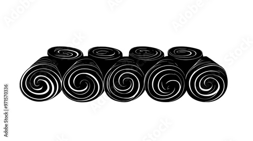 Long strips of fruit leather coiled into tight spirals and placed in a line on the table, vector illustration art