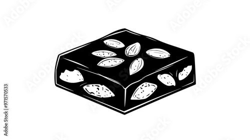 Almond-based treat cut into squares showing almond-filled, cohesive interior, vector illustration art