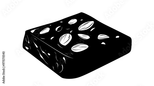 Almond-based confection with visible almond pieces embedded in a firm, textured structure, vector illustration art