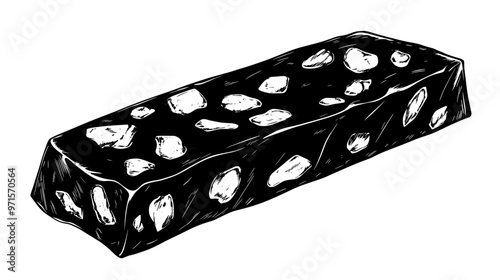 Hard nougat piece with dense, brittle texture and visible nuts, vector illustration art