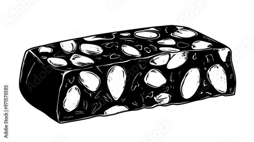 Piece of soft nougat with delicate texture and scattered almonds, vector illustration art