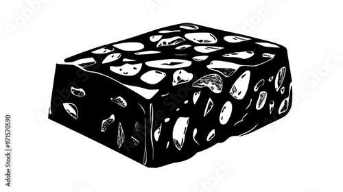 Piece of nut-based candy displaying dense texture with whole or chopped nuts integrated throughout, vector illustration art