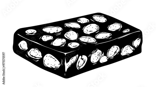 Piece of nut-based treat with solid texture and abundance of visible nuts throughout, vector illustration art