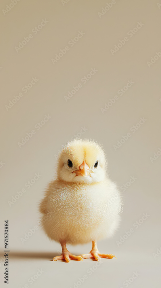 Fluffy chick pecking at ground, showcasing minimalist design and charm Fluffy chick pecking at ground, showcasing minimalist design and charm