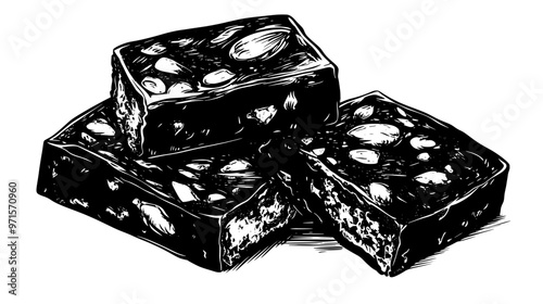 Portion of nut-based confection cut into squares, demonstrating nut-filled, cohesive interior, vector illustration art