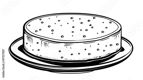 Round sponge cake with light, porous texture on a platter, vector illustration art