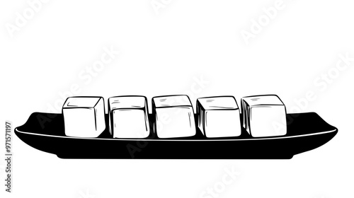 Row of Turkish delight squares on a rectangular dish, vector illustration art