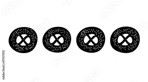 Chocolate-covered pretzels in a straight line, evenly spaced, vector illustration art