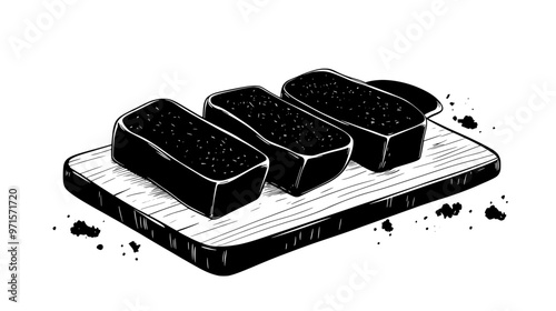Shortbread fingers on a wooden board with crumbs scattered around, vector illustration art