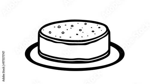 Simple, unsliced sponge cake on a round serving dish, vector illustration art
