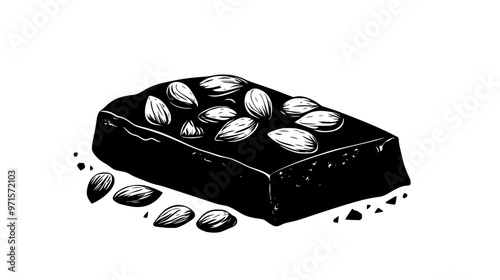 Slice of almond-based confection revealing almond-packed interior and solid texture, vector illustration art