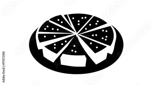 Sliced cheesecake arranged in a circular pattern on a serving dish, vector illustration art