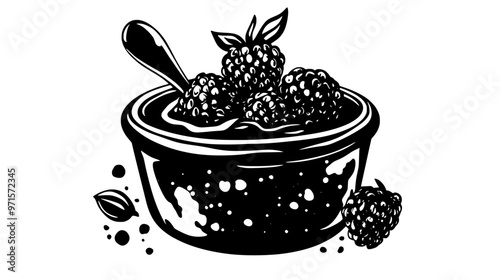 Smooth, sweet spread made from crushed fruit and sugar, used on breakfast items, vector illustration art