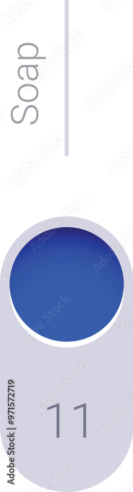 Minimalistic vertical illustration of soap level indicator showing number eleven Minimalistic vertical illustration of soap level indicator showing number eleven