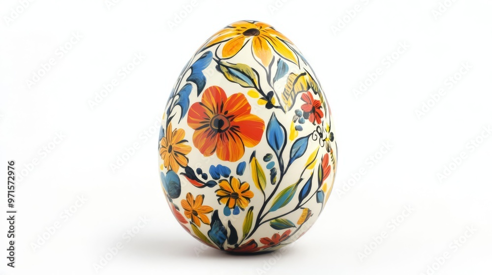 Close-up of a beautifully hand-painted egg adorned with colorful floral patterns, perfect for Easter and spring-themed decorations. Close-up of a beautifully hand-painted egg adorned with colorful floral patterns, perfect for Easter and spring-themed decorations.