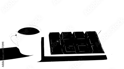 Tray of plant-based chocolates arranged in neat row on clean countertop with cup, vector illustration art