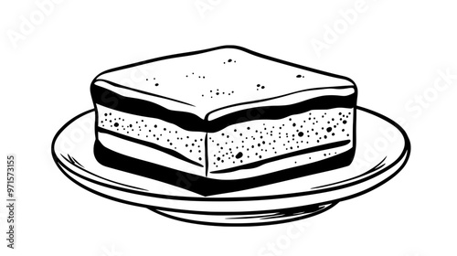 Whole sponge cake resting on a clean, flat serving plate, vector illustration art