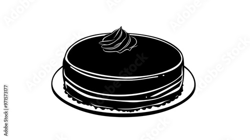 Whole tiramisu cake placed in the center, no additional objects visible, vector illustration art