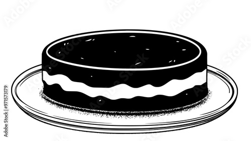 Whole sponge cake with smooth sides, resting on a serving tray, vector illustration art