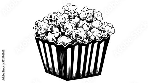 Caramel popcorn in an open container with visible clusters and lightly drizzled pieces, vector illustration art