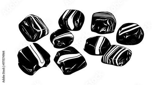 Caramel-filled candies grouped together, some slightly overlapping, vector illustration art