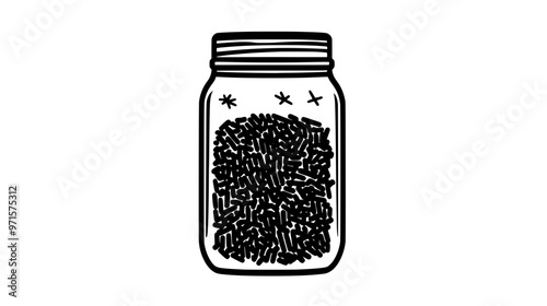 A clear jar of jimmies, with the sprinkles visible through the transparent glass, vector illustration art