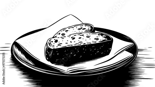 Close-up of a biscotti piece on a napkin resting on a wooden surface, vector illustration art