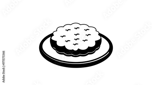 Close-up of a single shortbread cookie on a small plate, centrally placed, vector illustration art