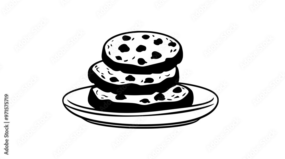 Stack of cookies neatly arranged on a clean dish, vector illustration art Stack of cookies neatly arranged on a clean dish, vector illustration art
