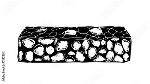 Cross-section of hard nougat illustrating firm, breakable consistency with nuts distributed evenly, vector illustration art