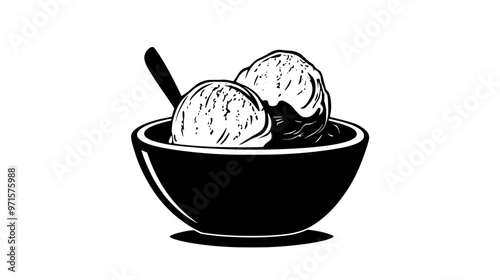 Dairy-free ice cream in a bowl on a table with no sauces or garnishing visible, vector illustration art