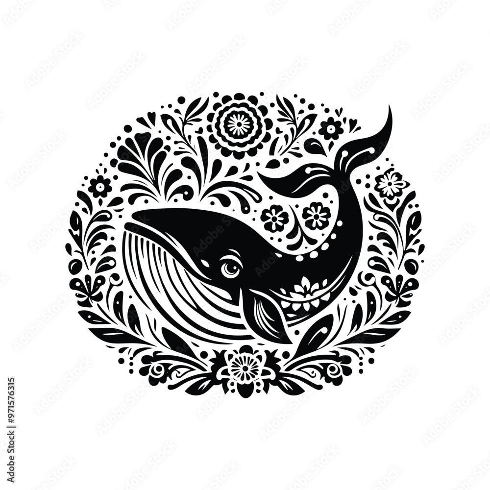 Whale fish in folk art Whale fish in folk art