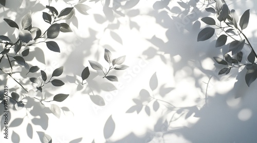 White wall background with blurred shadow of tree trunk with leaves in daytime photo