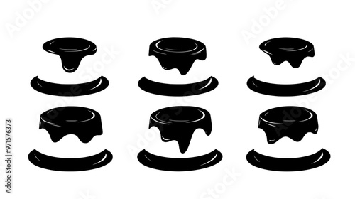 Five panna cotta desserts arranged symmetrically, no visible background, vector illustration art