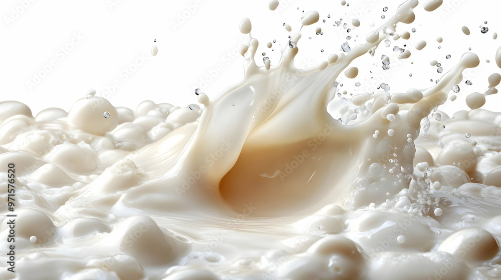 Dynamic splash of milk with bubbles and fluid motion. Dynamic splash of milk with bubbles and fluid motion.