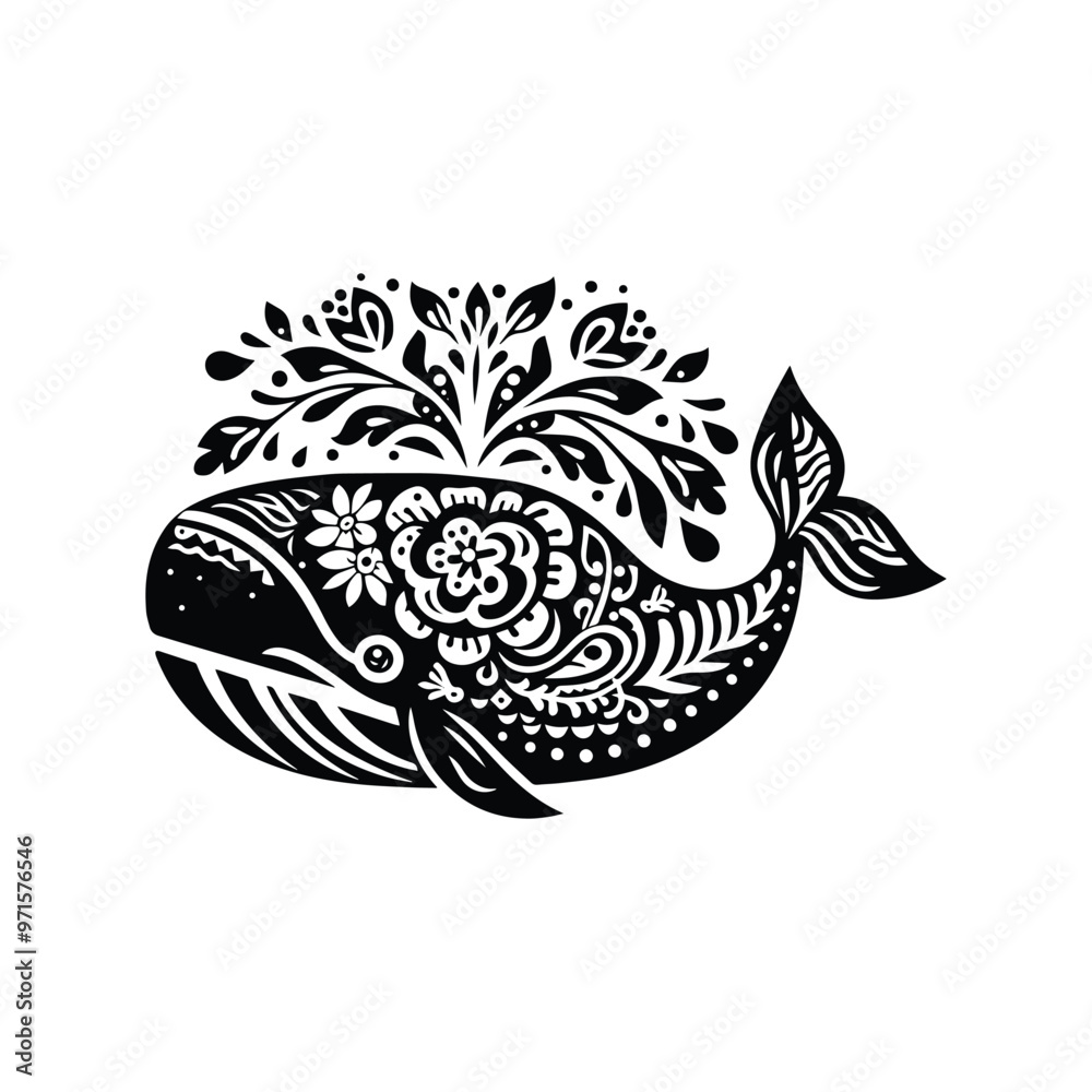 Obraz premium Whale fish in folk art