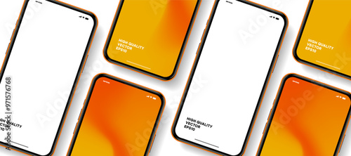 Realistic smartphone mockup. Mobile phone vector with isolated on white background. Device front view. 3D mobile phone with shadow. Realistic, high quality smart phone mockup for ui ux presentation.
