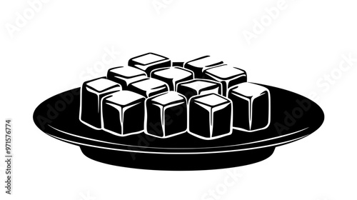 Group of Turkish delight cubes arranged symmetrically on a serving platter, vector illustration art