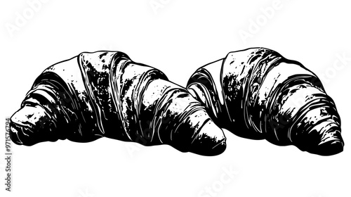 Group of three croissants, each positioned at a slight angle on a flat surface, vector illustration art