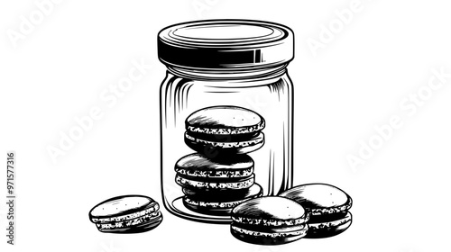 Nut-based sweets stacked in a glass jar with pieces beside it, vector illustration art
