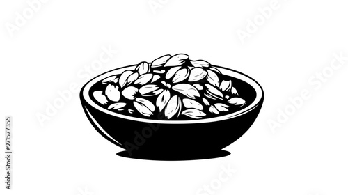 Nut clusters stacked in the middle of a flat round dish, vector illustration art