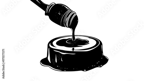 Metal squeeze bottle dispensing chocolate sauce onto a dessert, vector illustration art