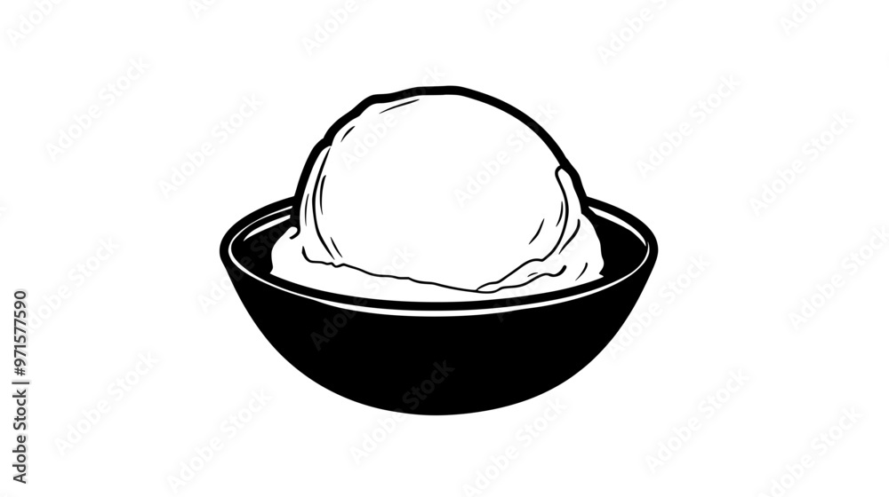 Plain vanilla ice cream scoop in a dish with no sauces or toppings nearby, vector illustration art