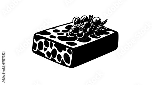 Piece of fruit-based confection with visible fruit pieces embedded in firm, textured structure, vector illustration art